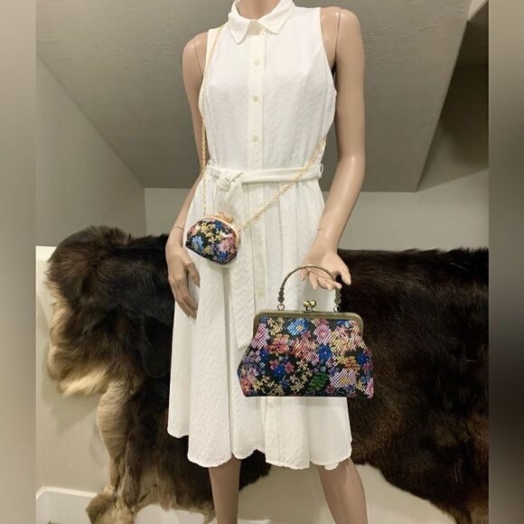 Handmade Genuine Embossed Leather Floral Print Top Handle bag & Small Purse Set - Picture 4 of 16